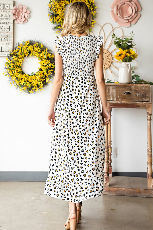Leopard Print Smocked Ruffle Hem Dress  Dresses- Doll Fits