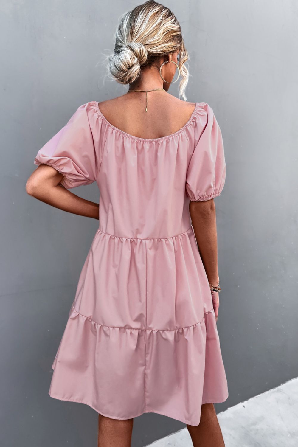 Square Neck Short Sleeve Mini Dress  Dresses- Doll Fits