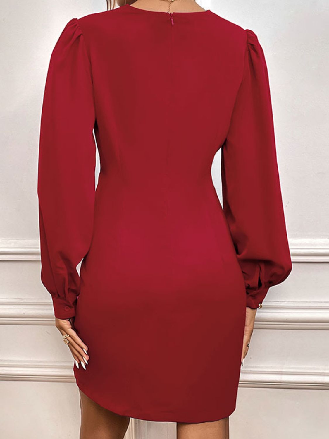 Deep V Twisted Puff Sleeve Dress  Dresses- Doll Fits