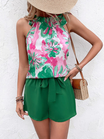 Floral Tied Round Neck Tank  - Doll Fits