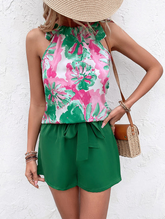 Floral Tied Round Neck Tank  - Doll Fits