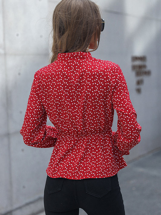 Printed Flounce Sleeve Peplum Blouse  - Doll Fits
