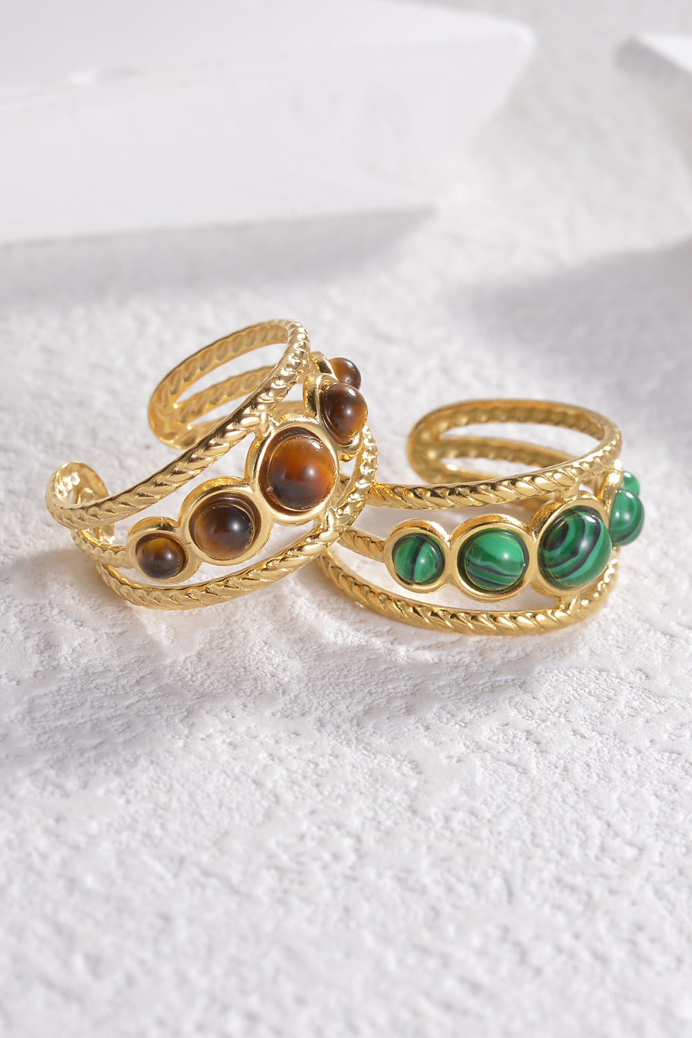 18K Gold Plated Nature Stone Open Ring  - Doll Fits