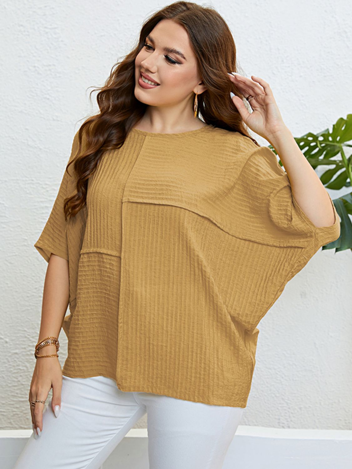 Plus Size Seam Detail Half Sleeve Top  Shirts & Tops- Doll Fits