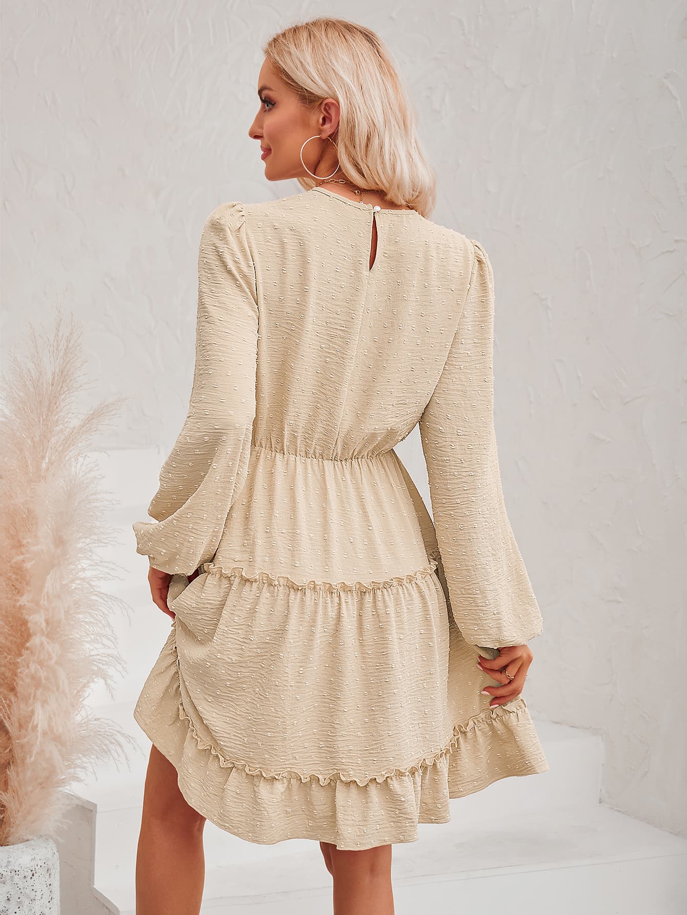 Swiss Dot Lace Trim Balloon Sleeve Dress  Dresses- Doll Fits