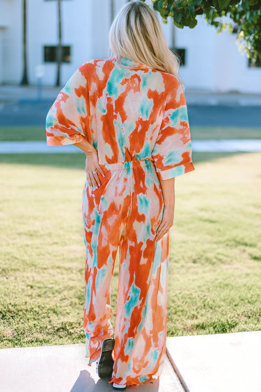 Tie-Dye Collared Wide Leg Jumpsuit  - Doll Fits
