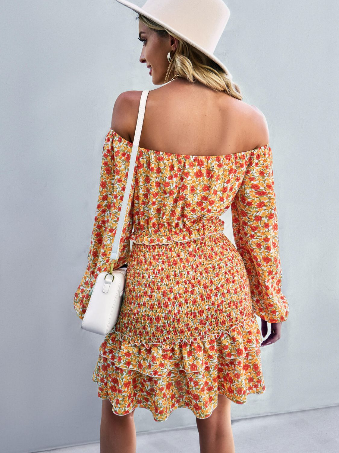 Floral Smocked Off-Shoulder Ruffled Dress  Dresses- Doll Fits