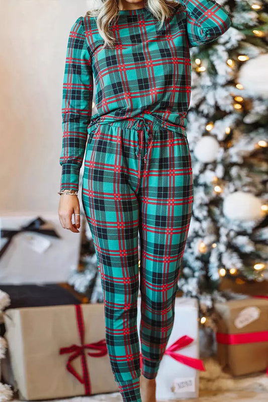 Plaid Long Sleeve Top and Pants Lounge Set  - Doll Fits