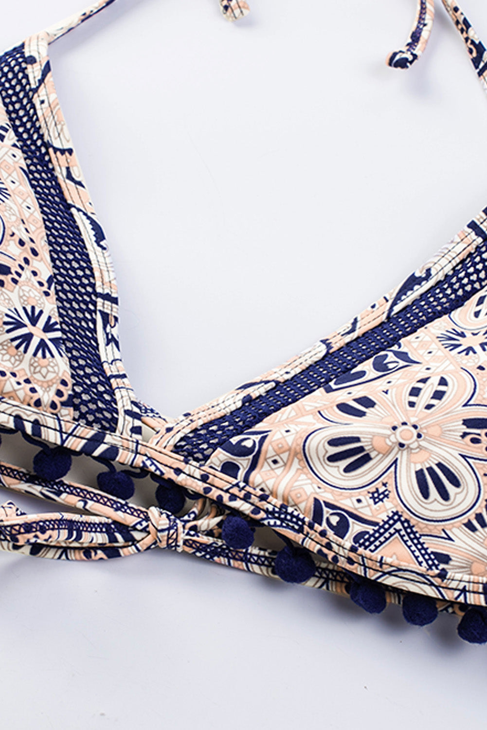 Printed Pompom Detail Halter Neck Two-Piece Bikini Set  Swimwear- Doll Fits