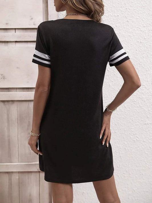 Striped Short Sleeve Decorative Button Dress  Dresses- Doll Fits