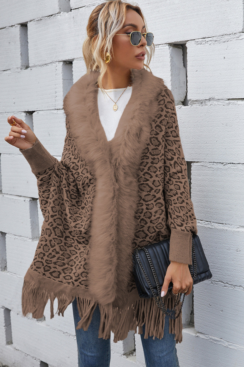 Leopard Fringe Detail Poncho  - Doll Fits