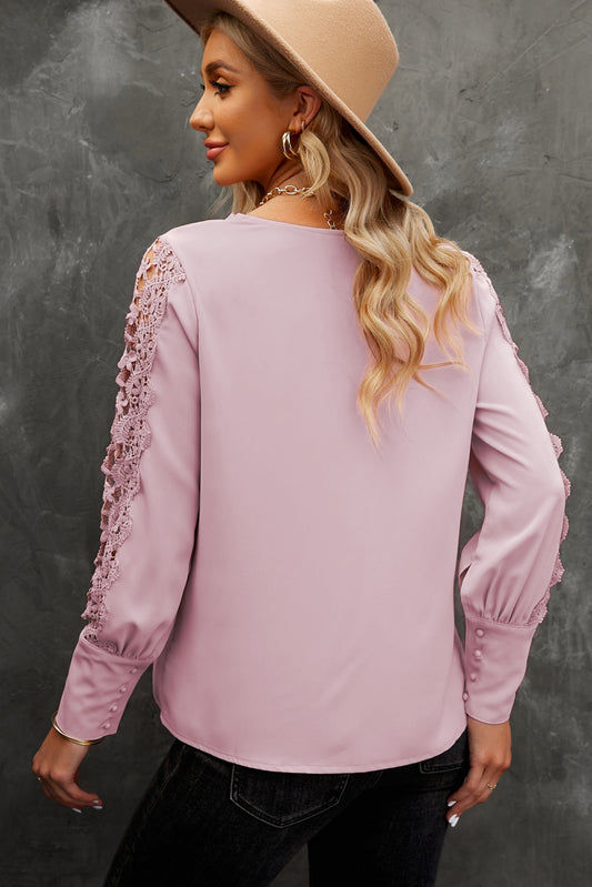 Spliced Lace V-Neck Blouse  Shirts & Tops- Doll Fits