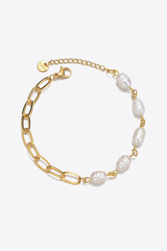 Half Pearl Half Chain Stainless Steel Bracelet  Bracelets- Doll Fits