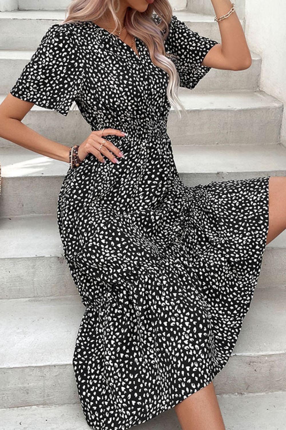 Leopard Print Short Sleeve Midi Dress  Dresses- Doll Fits