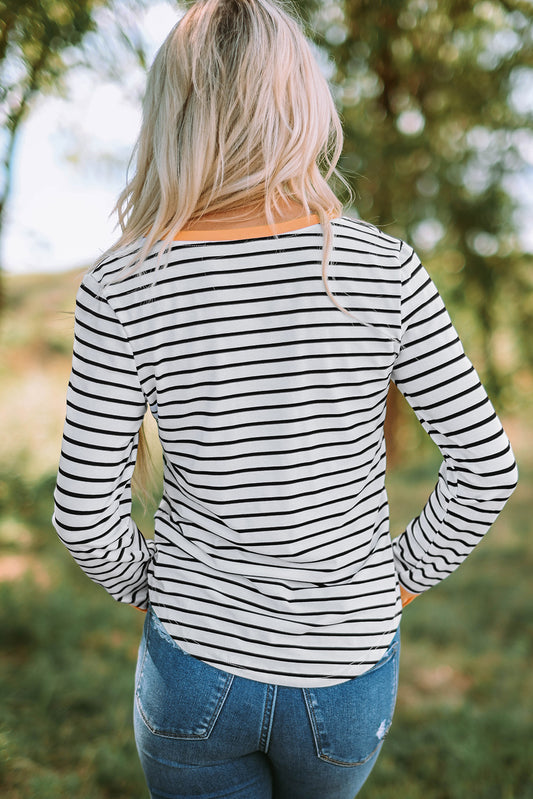Striped Contrast Trim Quarter Snap T-Shirt  Shirts & Tops- Doll Fits
