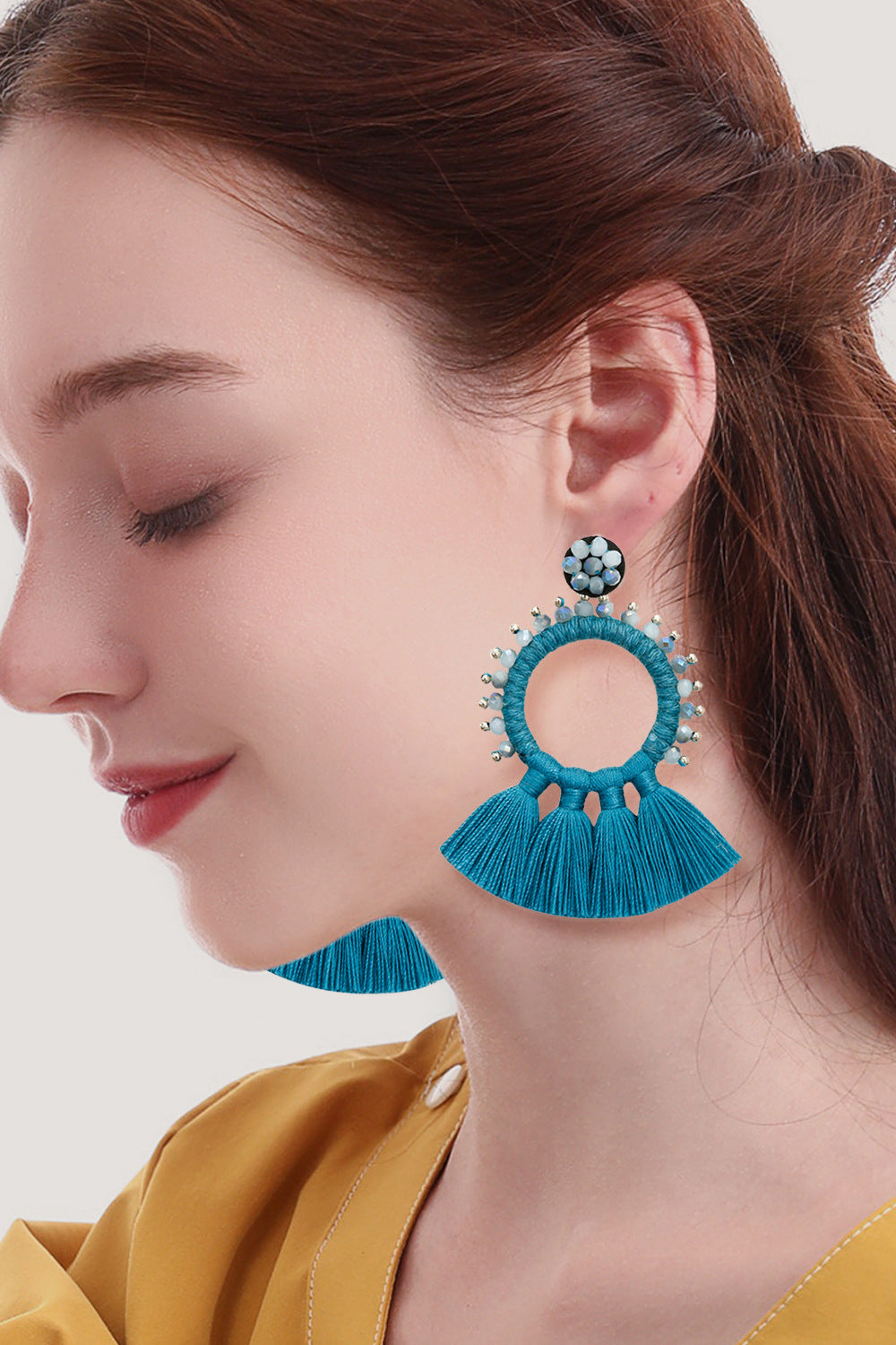 Bead Detail Tassel Dangle Earrings  Earrings- Doll Fits
