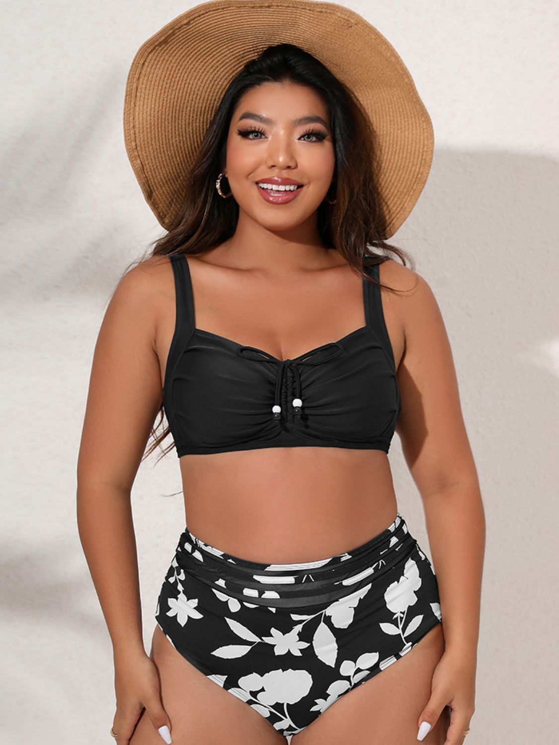 Plus Size Printed Gathered Detail Bikini Set  Swimwear- Doll Fits