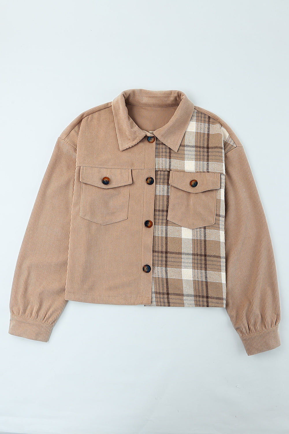 Plaid Corduroy Dropped Shoulder Jacket  Coats & Jackets- Doll Fits