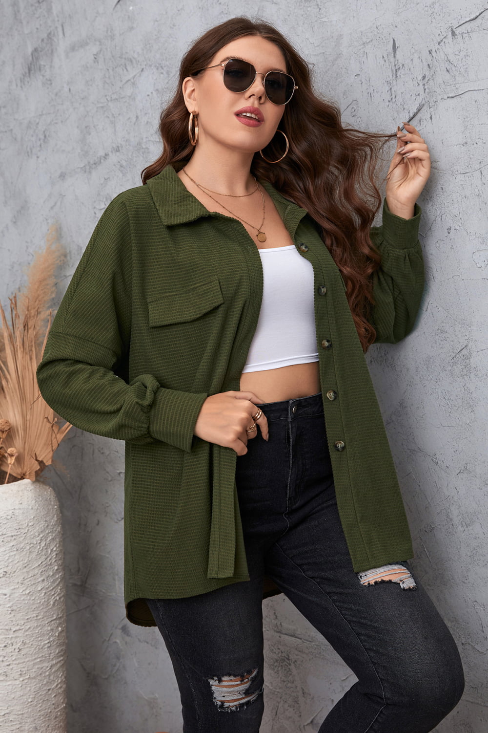 Melo Apparel Plus Size Dropped Shoulder Shirt  - Doll Fits