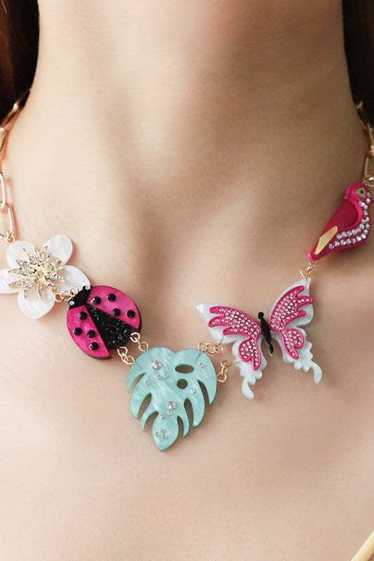 Rhinestone Decor Multi-Charm Copper Necklace  Necklaces- Doll Fits