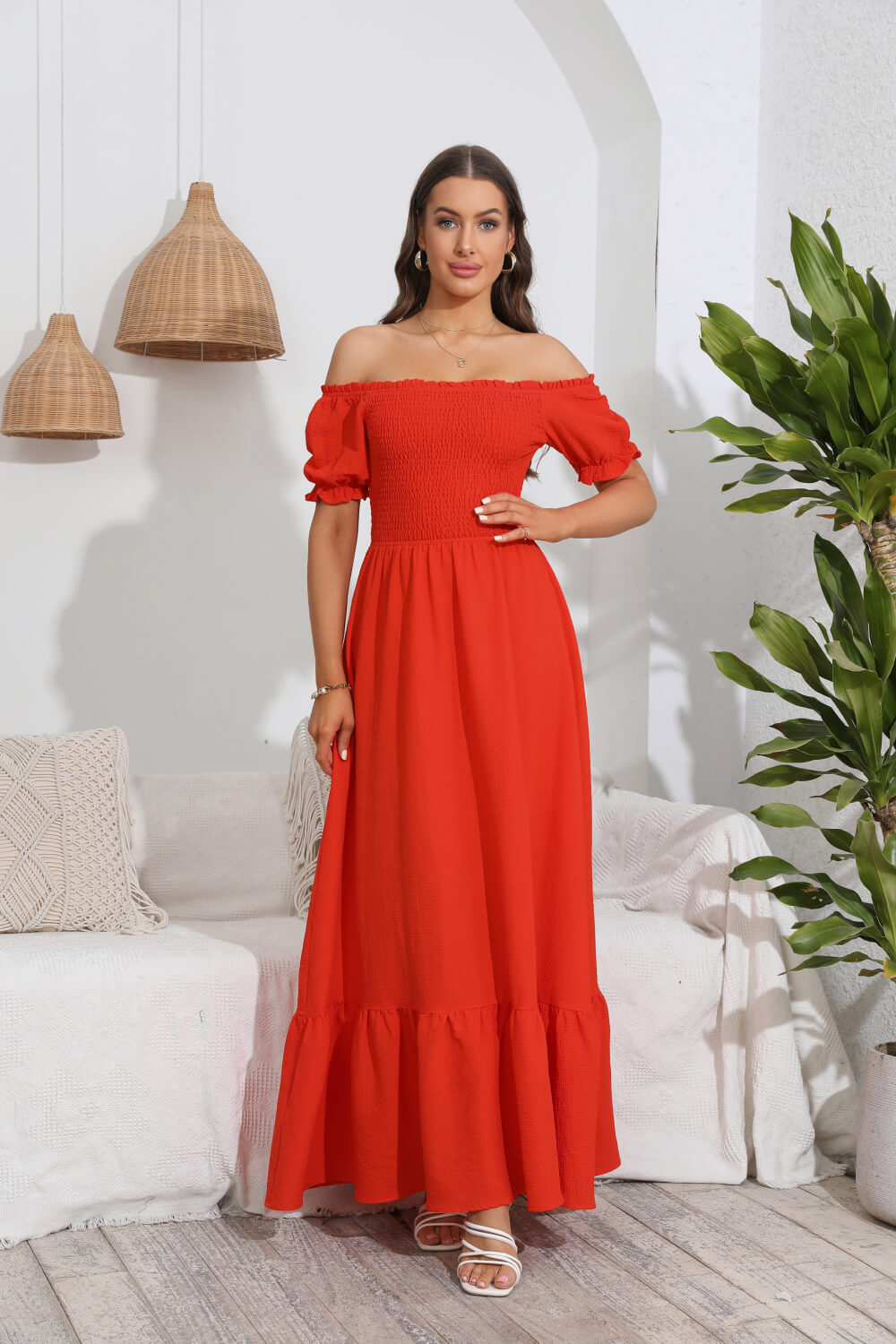 Smocked Off-Shoulder Maxi Dress  Dresses- Doll Fits