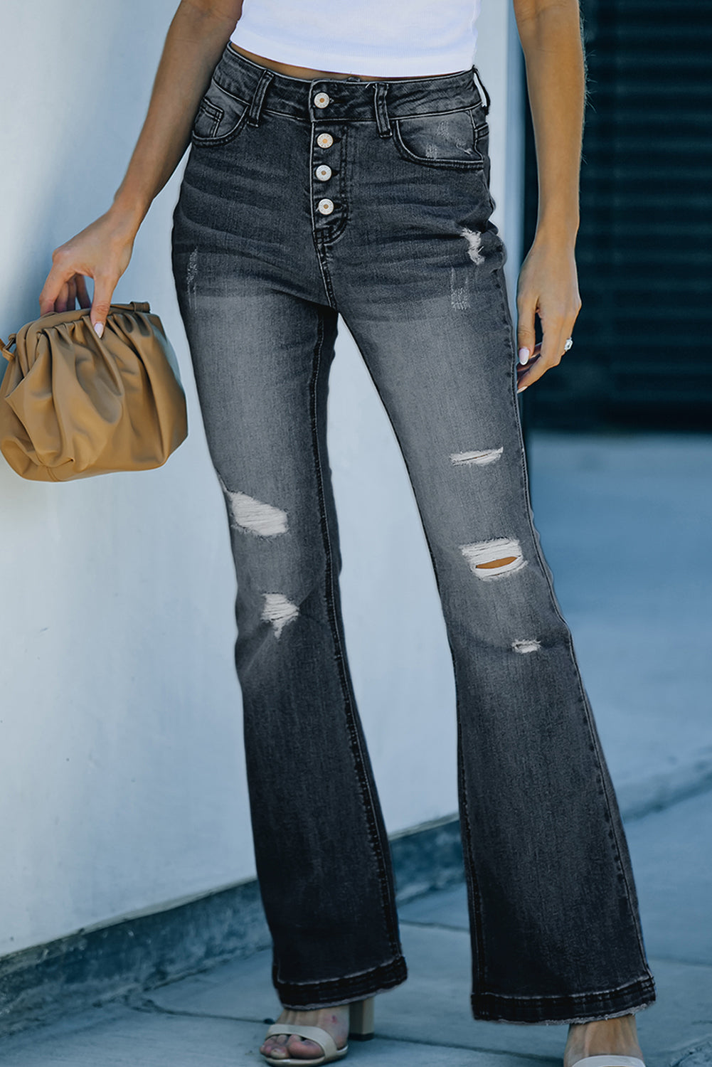 Distressed Button-Fly Flare Jeans  Pants- Doll Fits