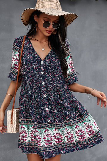 Bohemian V-Neck Half Sleeve Dress  Dresses- Doll Fits