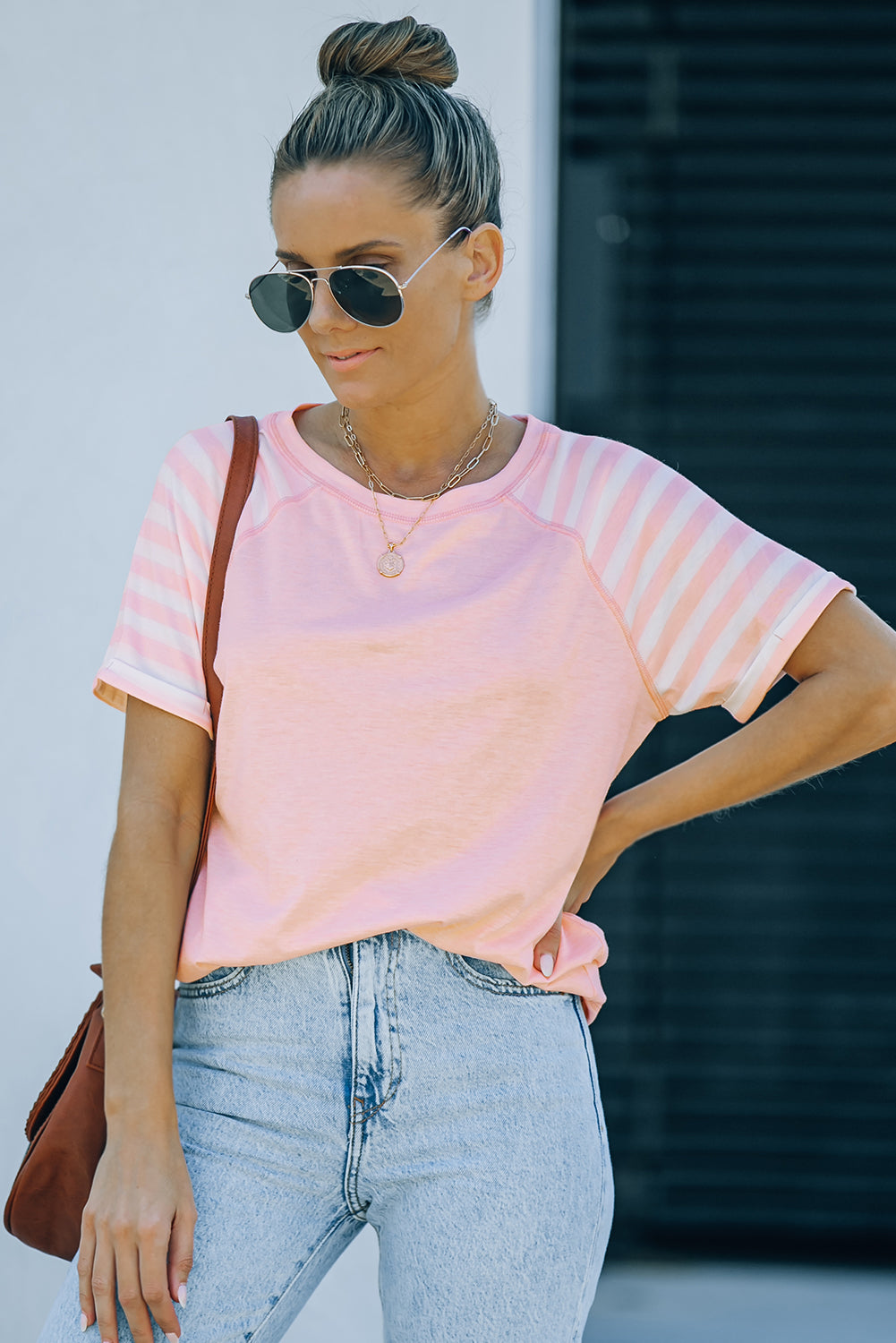 Striped Round Neck Raglan Sleeve Tee  Shirts & Tops- Doll Fits