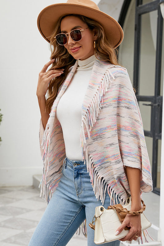 Fringe Detail Printed Poncho  - Doll Fits