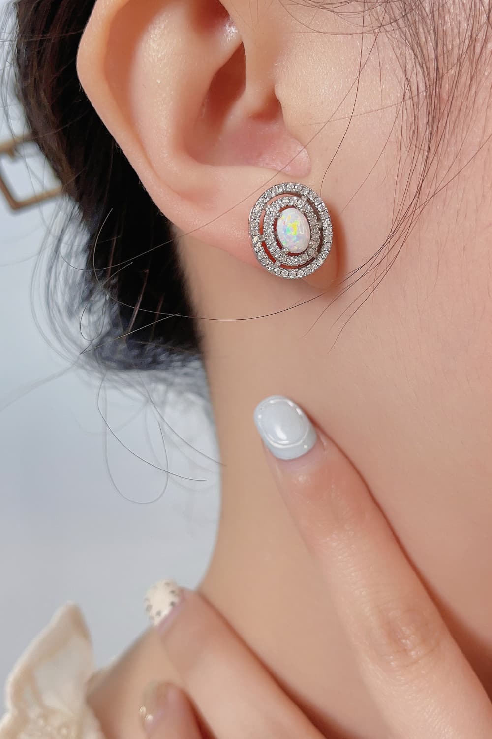 925 Sterling Silver Opal Round Stud Earrings  Earrings- Doll Fits
