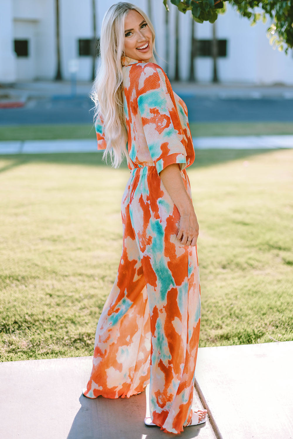 Tie-Dye Collared Wide Leg Jumpsuit  - Doll Fits