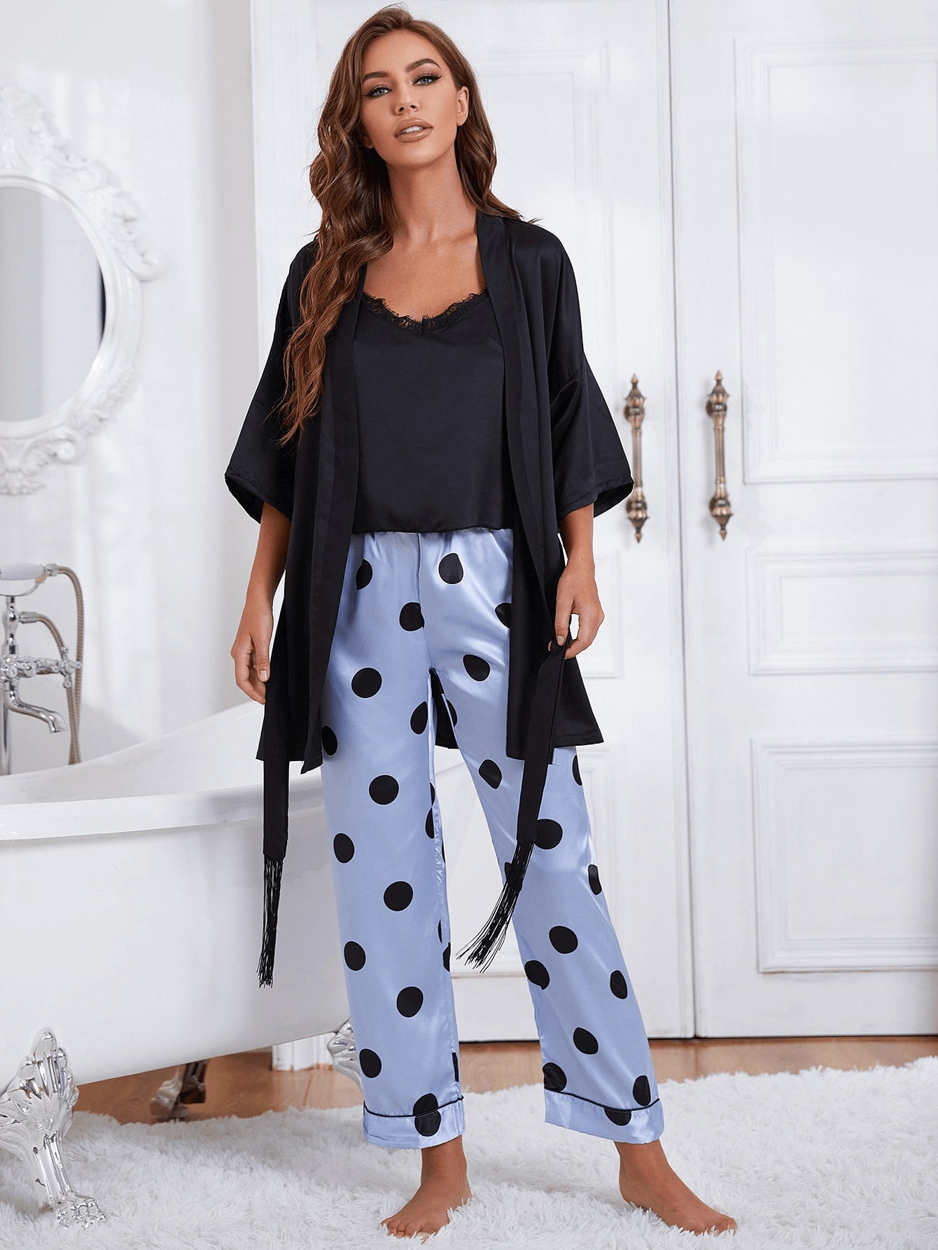 Cami, Robe, and Printed Pants Pajama Set  Sleepwear & Loungewear- Doll Fits