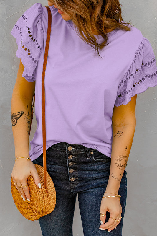 Round Neck Flutter Sleeve Top  Shirts & Tops- Doll Fits