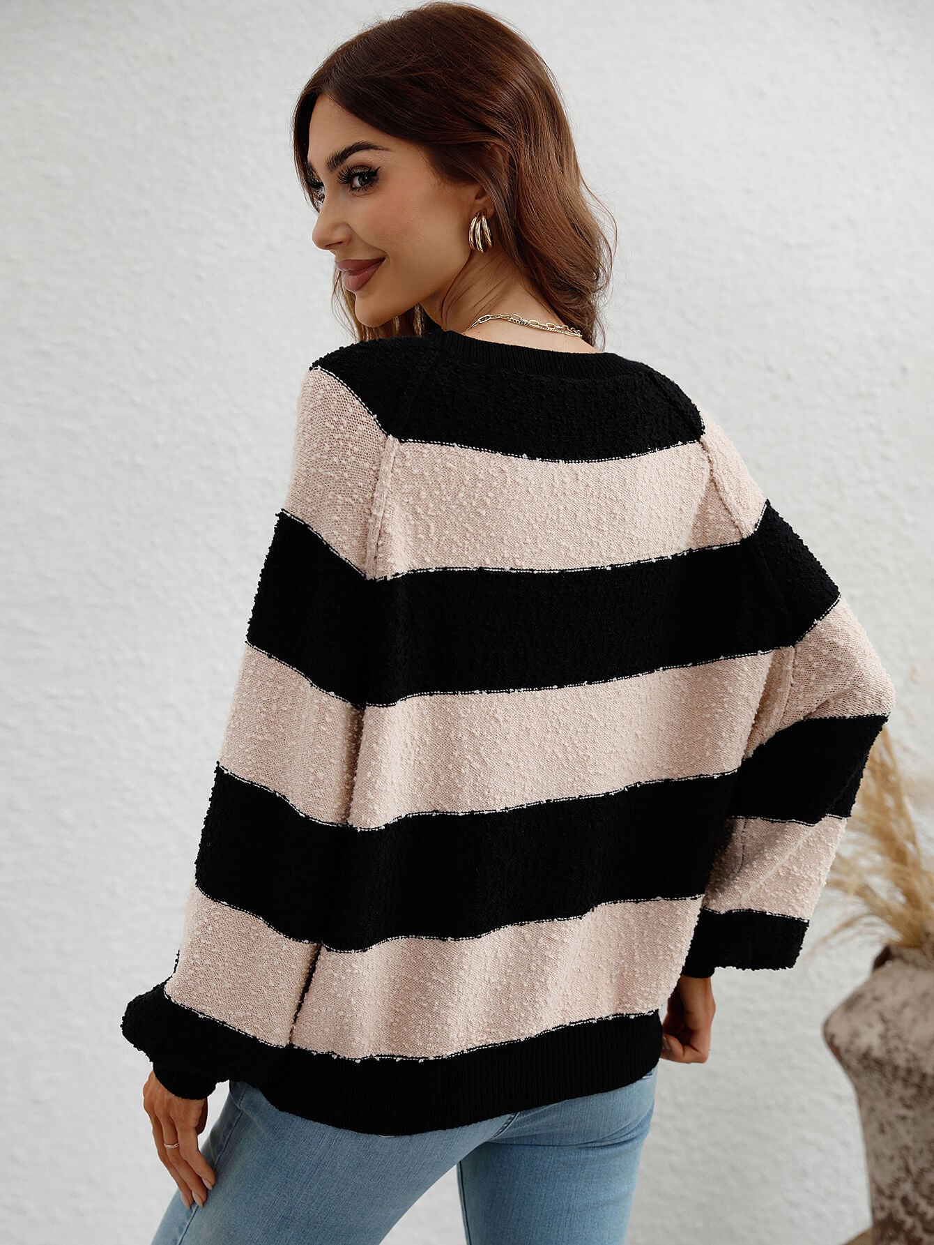 Striped Raglan Sleeve Ribbed Trim Knit Top  Shirts & Tops- Doll Fits