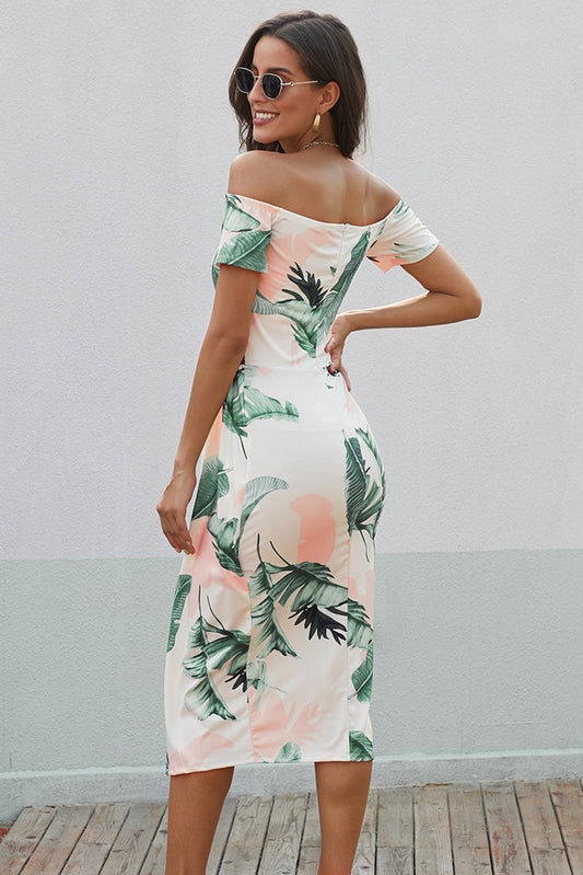 Printed Off-Shoulder Split Dress  Dresses- Doll Fits