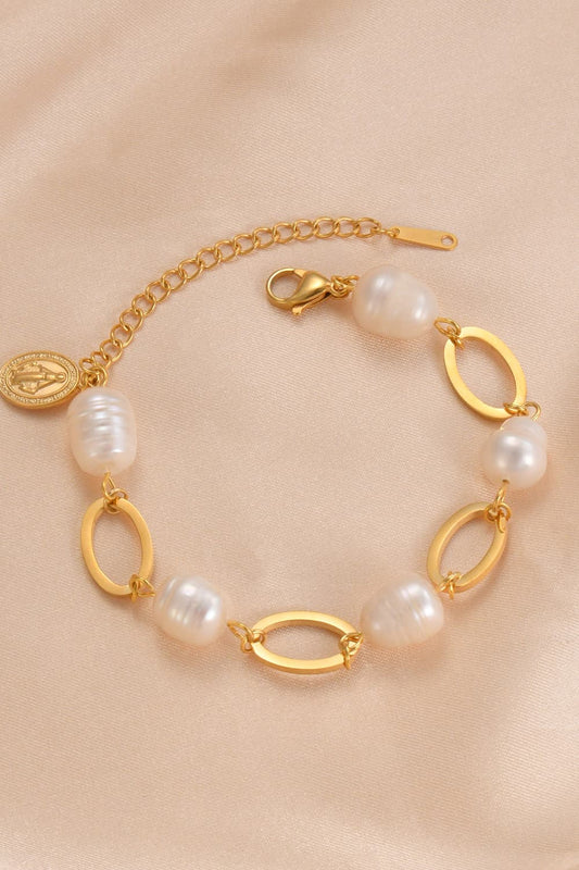 14K Gold-plated Lobster Closure Freshwater Pearl Bracelet  Bracelets- Doll Fits