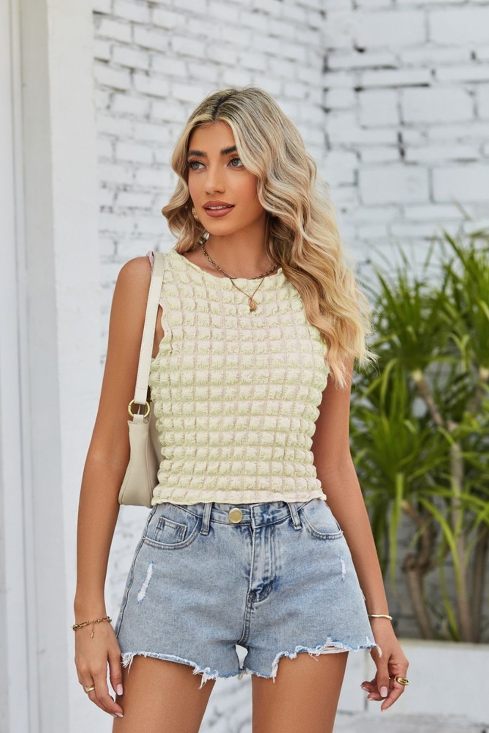 Textured Round Neck Tank  Shirts & Tops- Doll Fits
