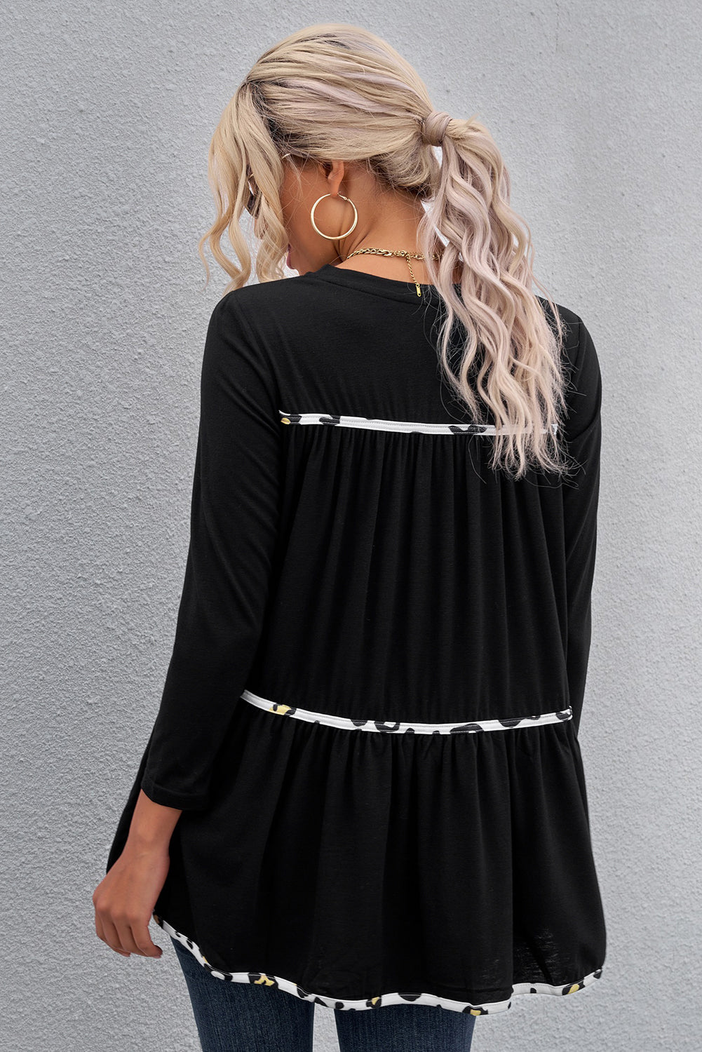 Leopard Print Stripe Babydoll Top  Shirts & Tops- Doll Fits