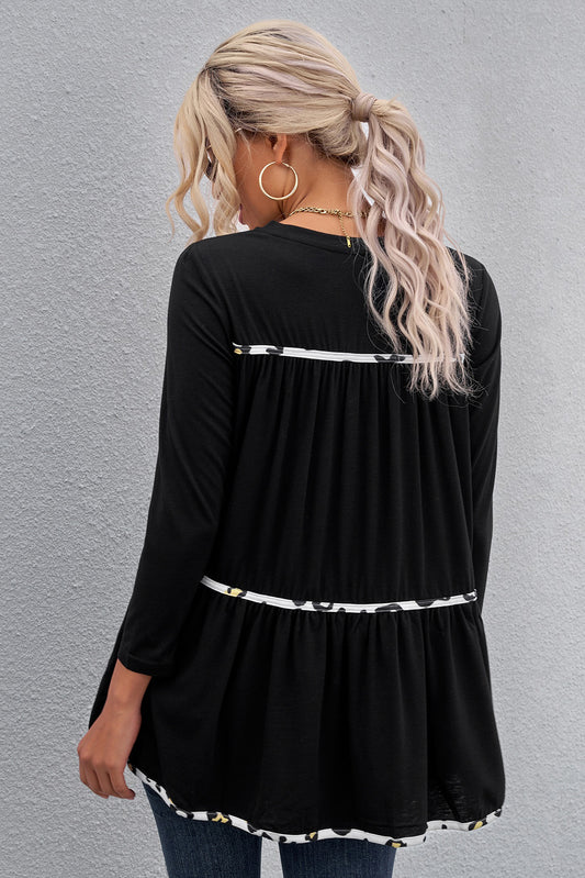 Leopard Print Stripe Babydoll Top  Shirts & Tops- Doll Fits