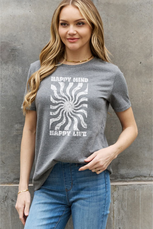 Simply Love Full Size HAPPY MIND HAPPY LIFE Graphic Cotton Tee  Shirts & Tops- Doll Fits