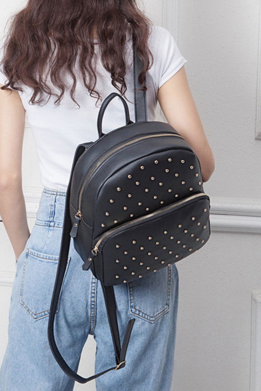 Studded PU Leather Backpack  Handbags- Doll Fits