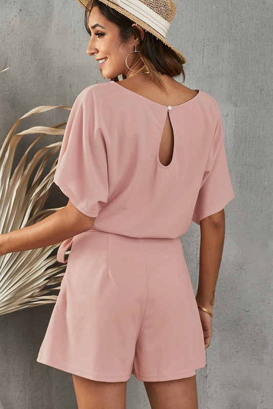 Tie Belt Short Sleeve Romper  Jumpsuits & Rompers- Doll Fits