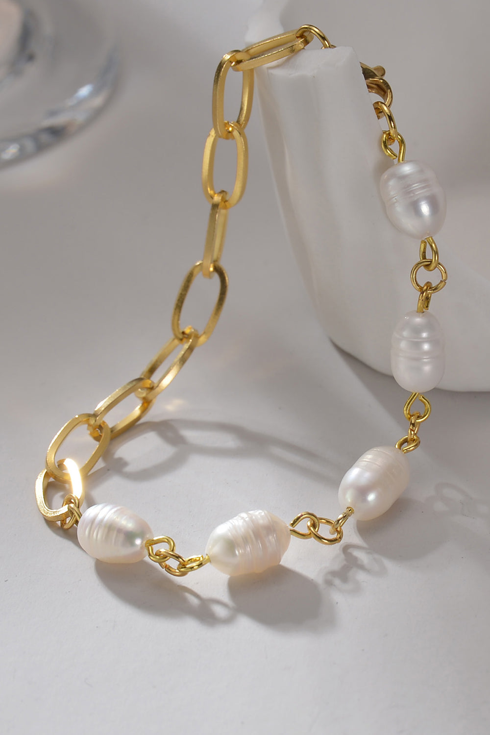 Half Pearl Half Chain Stainless Steel Bracelet  Bracelets- Doll Fits