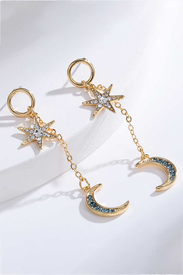 Inlaid Rhinestone Star and Moon Drop Earrings  Earrings- Doll Fits