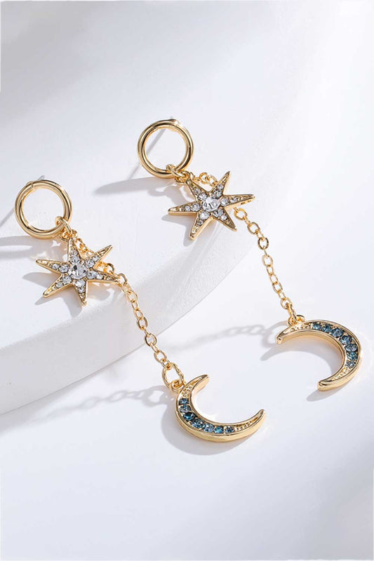 Inlaid Rhinestone Star and Moon Drop Earrings  Earrings- Doll Fits