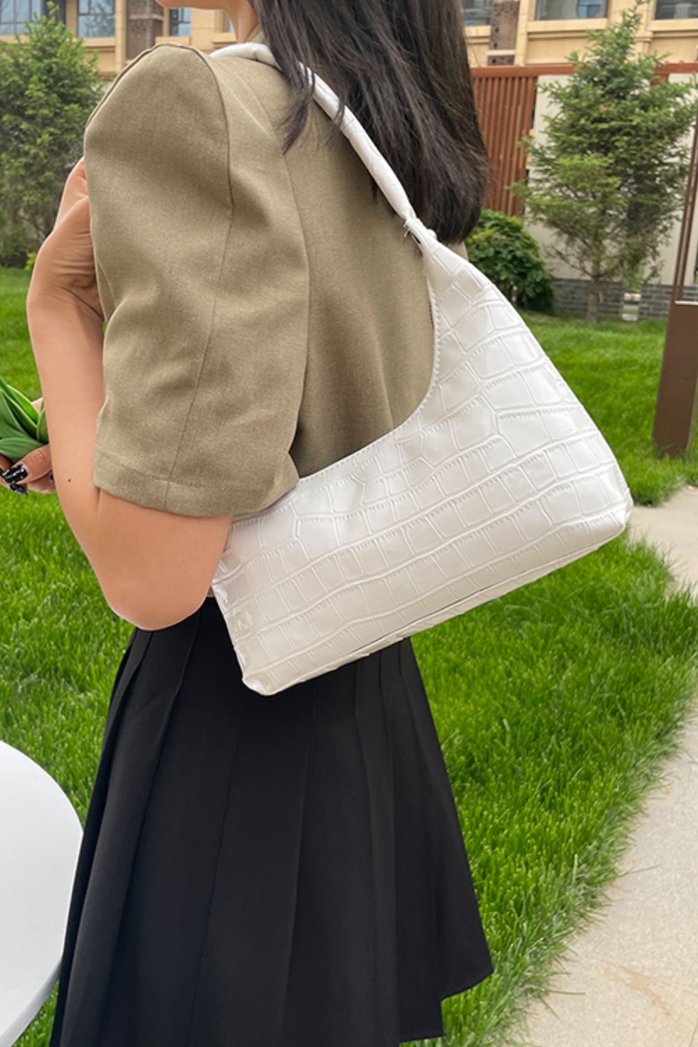 Textured PU Leather Shoulder Bag  - Doll Fits