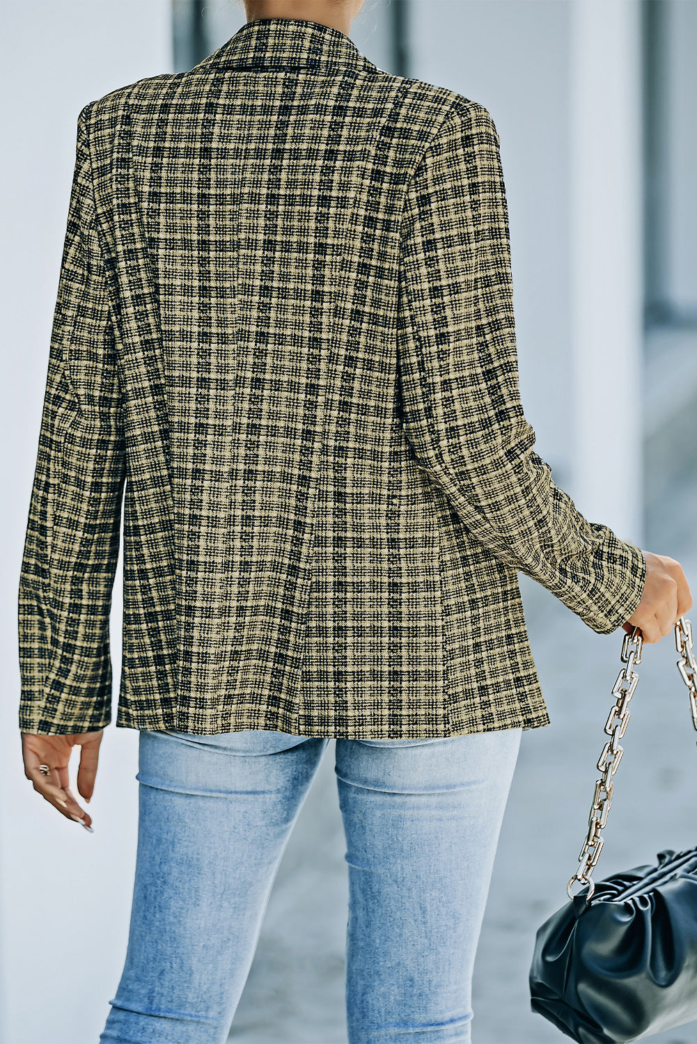 Plaid Double-Breasted Long Sleeve Blazer  Coats & Jackets- Doll Fits