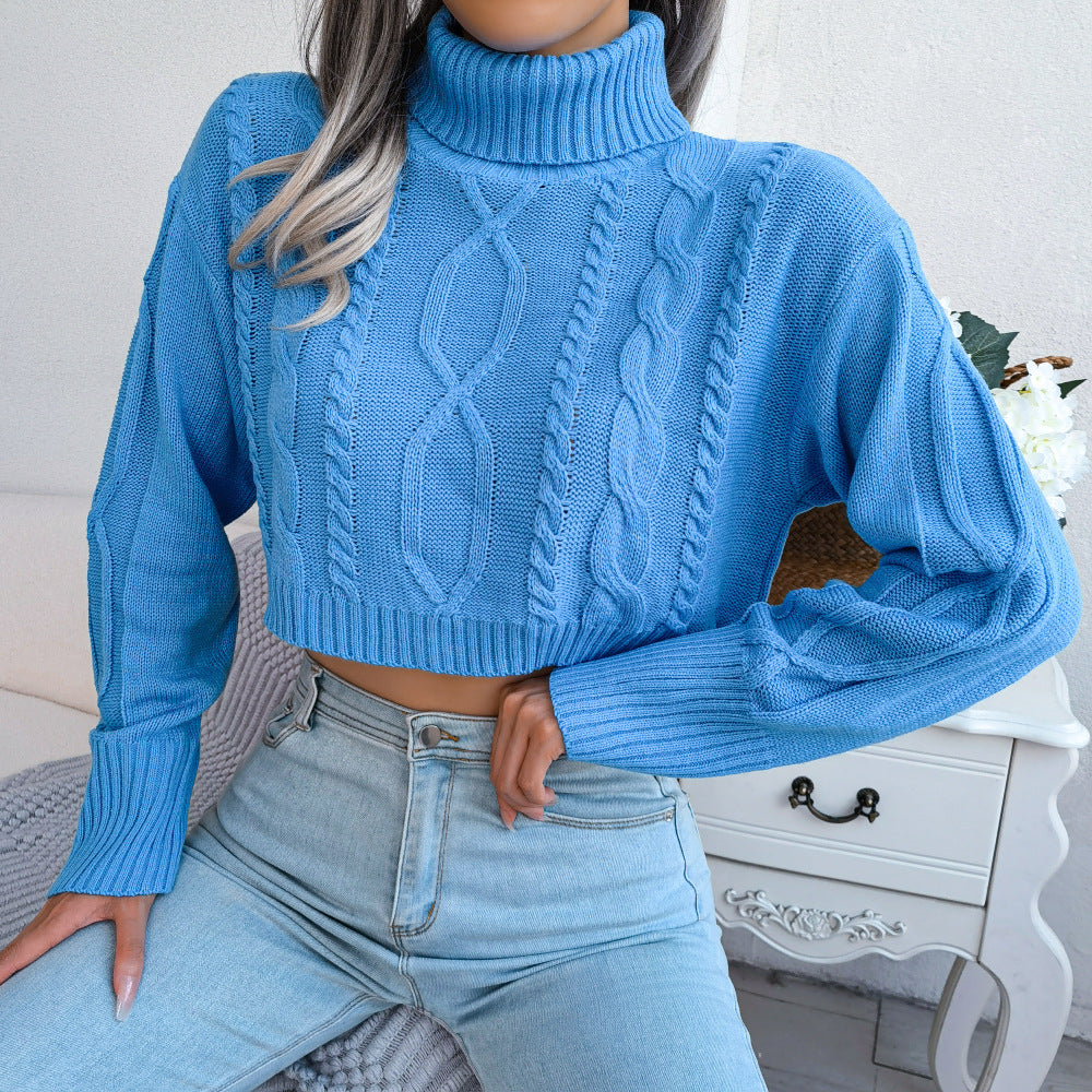 Mixed Knit Turtleneck Cropped Sweater  Shirts & Tops- Doll Fits