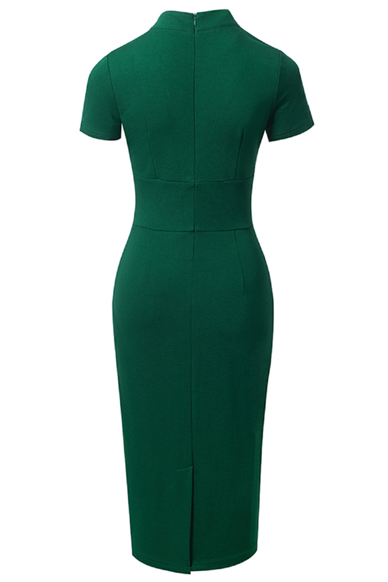 Round Neck Tie Front Short Sleeve Buttoned Dress  Dresses- Doll Fits