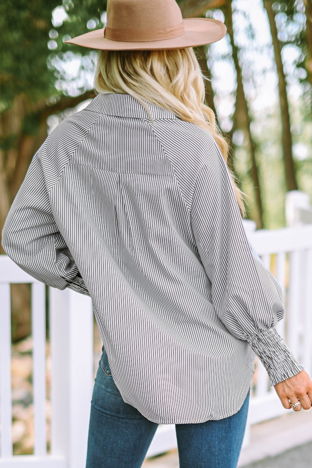 Striped Lantern Sleeve Collared Shirt  Shirts & Tops- Doll Fits